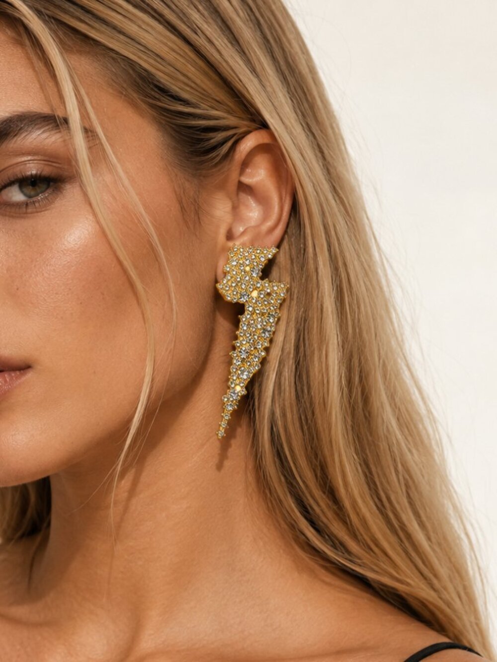 ✨ Rhinestone Lightning Bolt Statement Earrings Crystal Drop - Stainless Steel